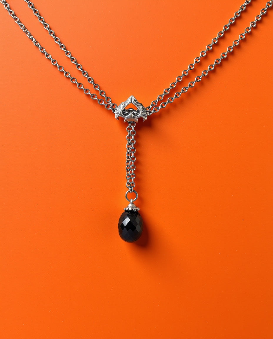 Mitternachtsflügel Halskette Set, Silber + Onyx