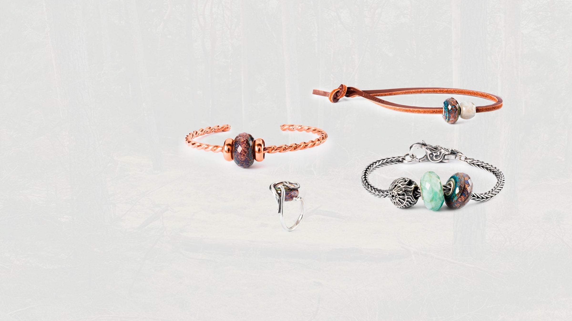 Trolls Agate bead jewelry combinations, on a bangle, ring, leather bracelet and silver bracelet