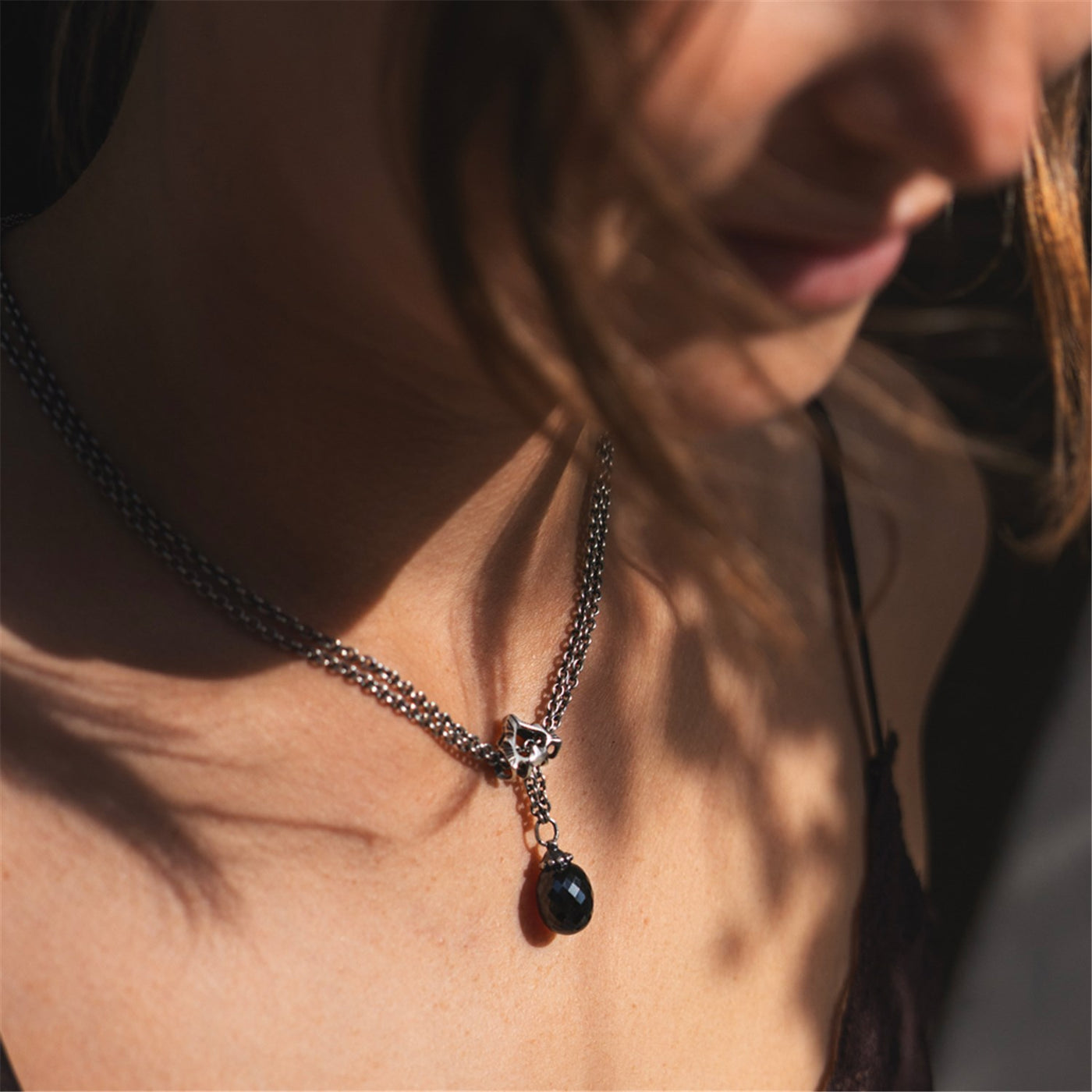 Mitternachtsflügel Halskette Set, Silber + Onyx