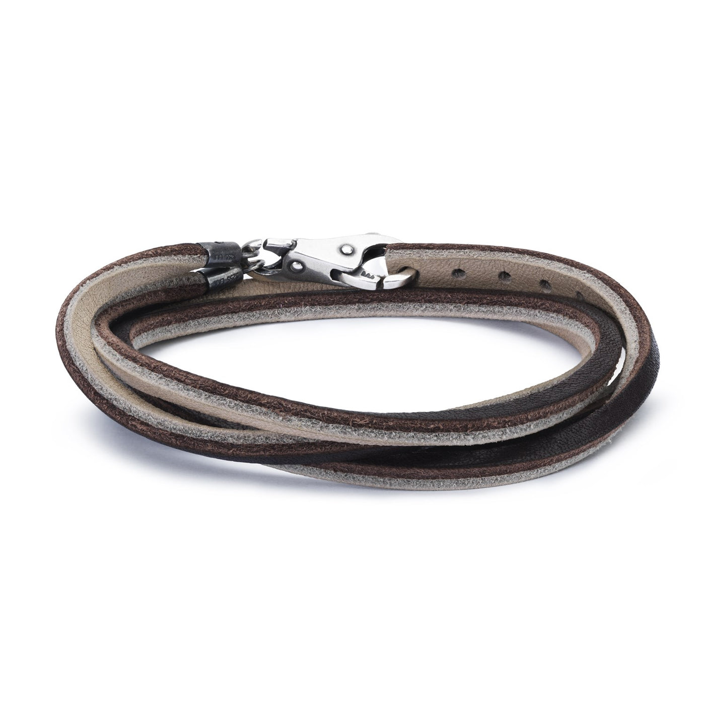 Leather Bracelet Brown/Light Grey with Sterling Silver Plain Lock